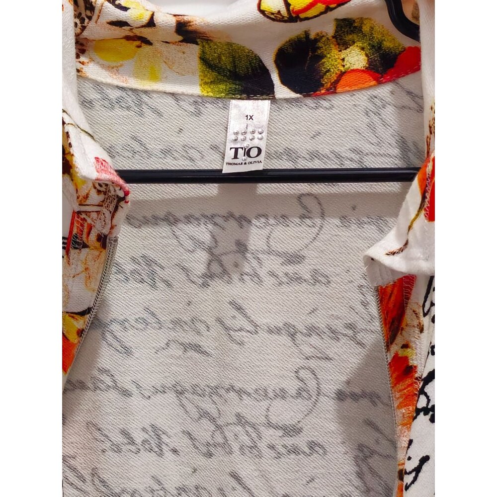 T/O Thomas & Olivia Women's 1XL Zip Up Jacket Handwriting Artsy Art2Wear Boho - Picture 2 of 15
